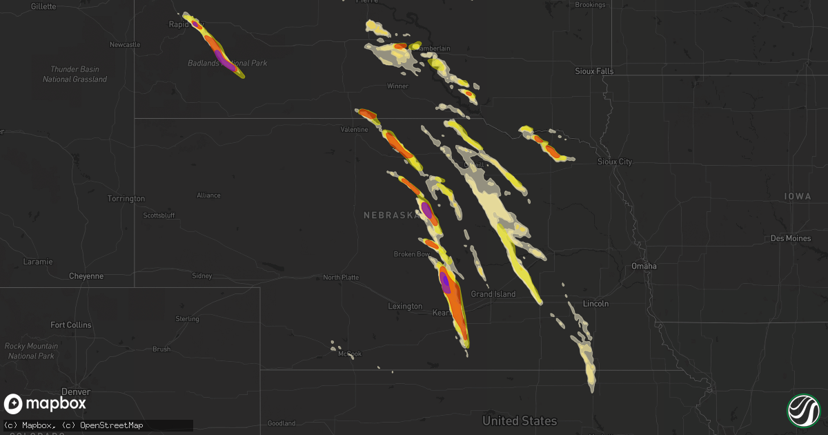 Hail map in Nebraska on July 18, 2018