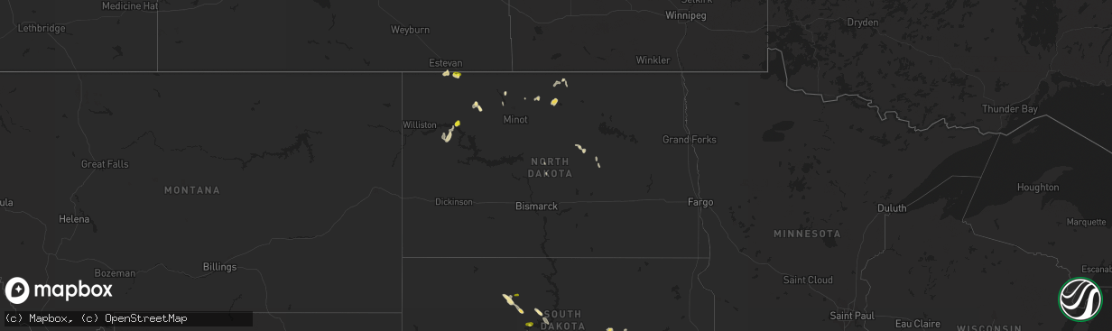 Hail map in North Dakota on July 18, 2018