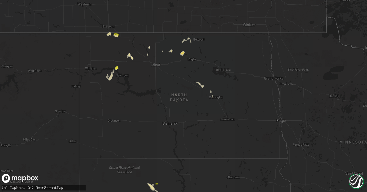 Hail map in North Dakota on July 18, 2018