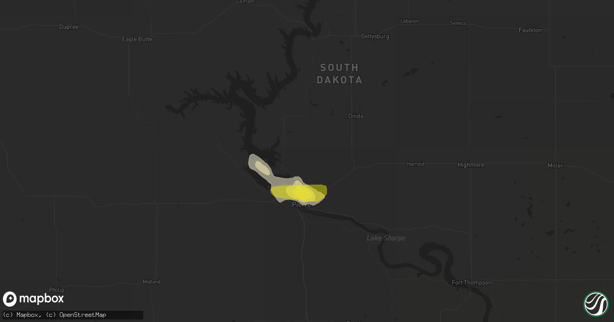 Hail map in Pierre, SD on July 18, 2018