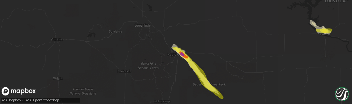 Hail map in Rapid City, SD on July 18, 2018