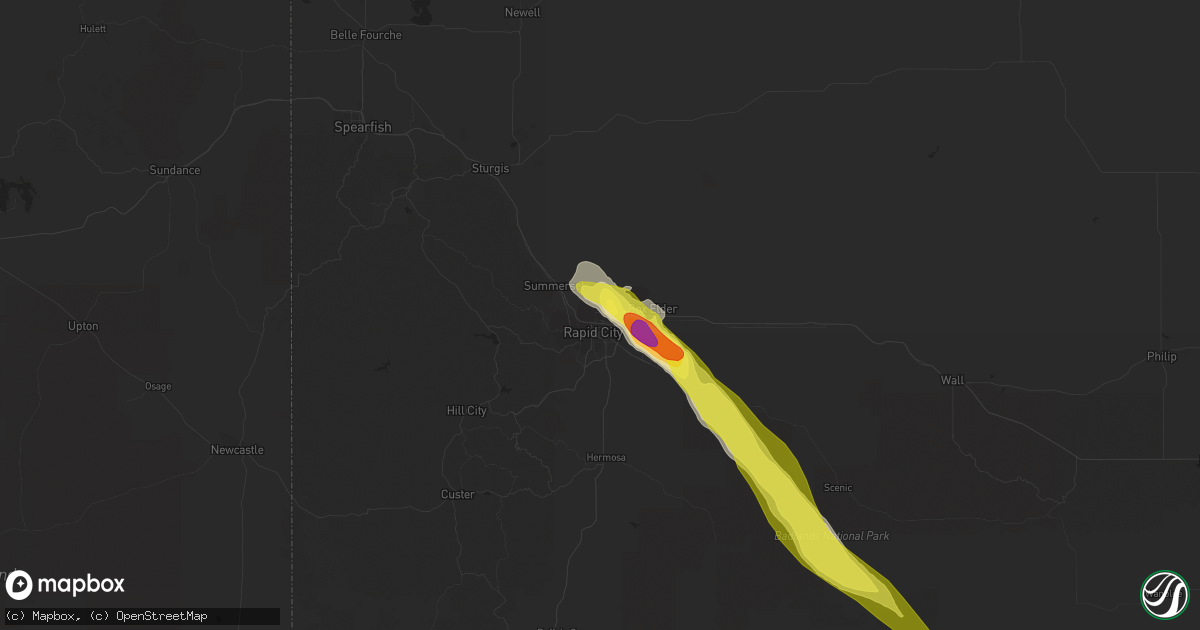 Hail map in Rapid City, SD on July 18, 2018