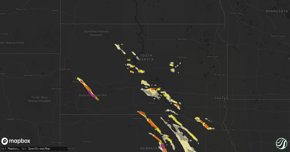 Hail map in South Dakota on July 18, 2018