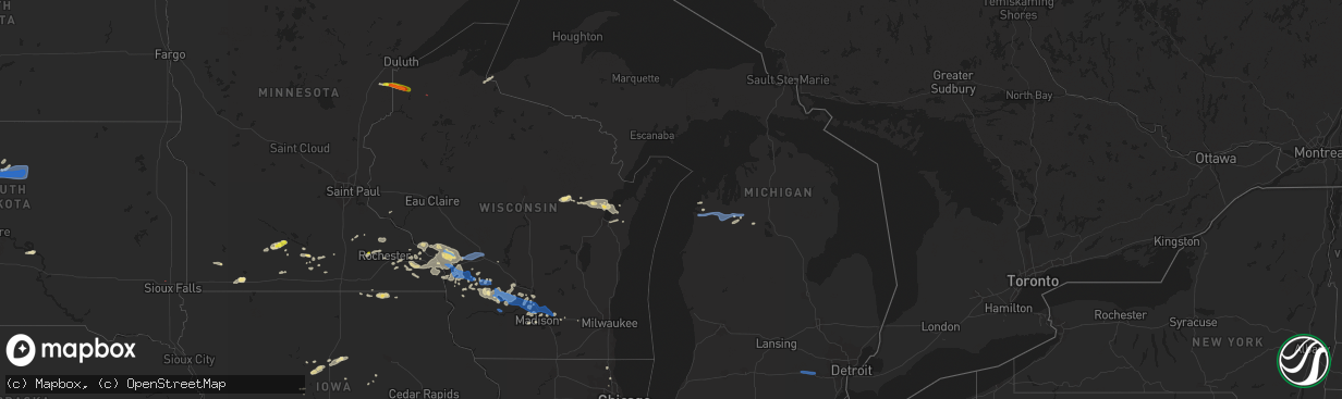 Hail map in Michigan on July 18, 2019