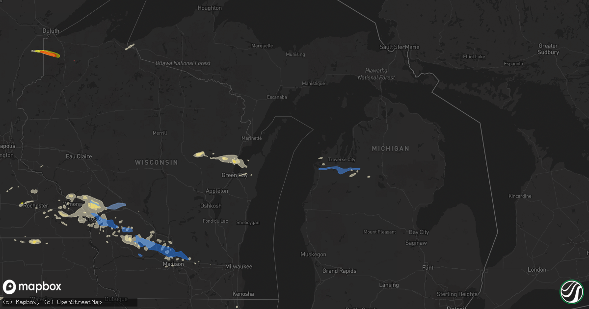 Hail map in Michigan on July 18, 2019