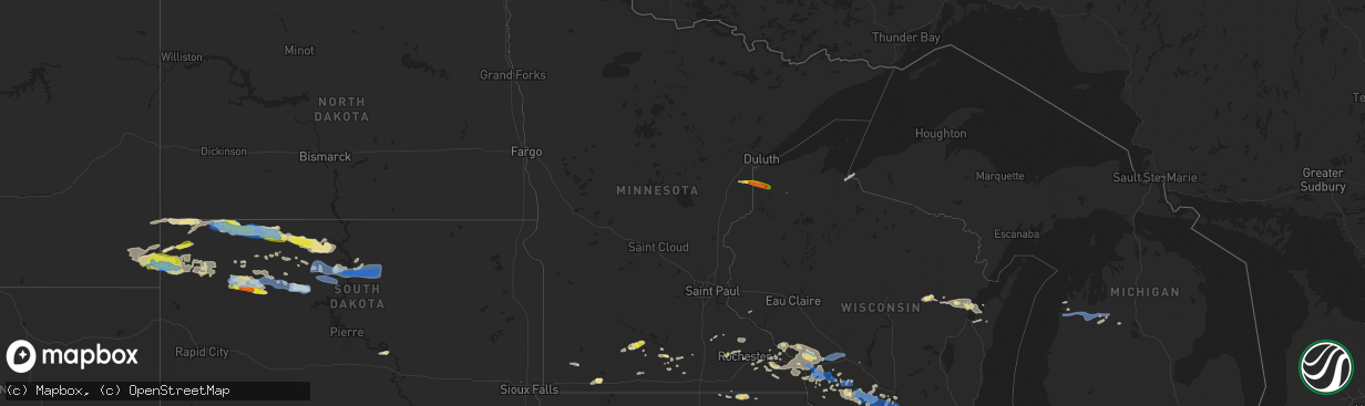 Hail map in Minnesota on July 18, 2019