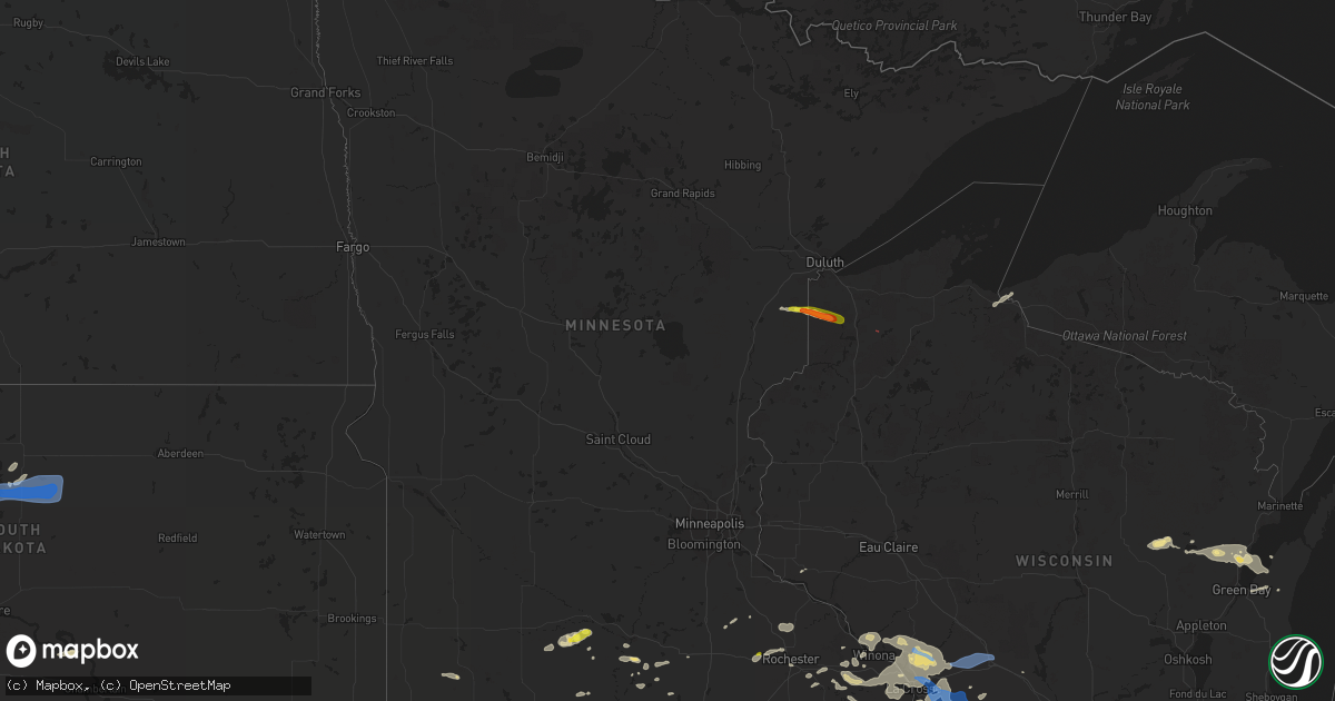 Hail map in Minnesota on July 18, 2019