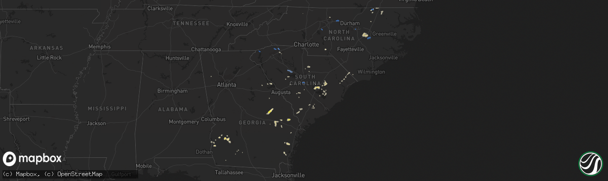 Hail map in South Carolina on July 18, 2019