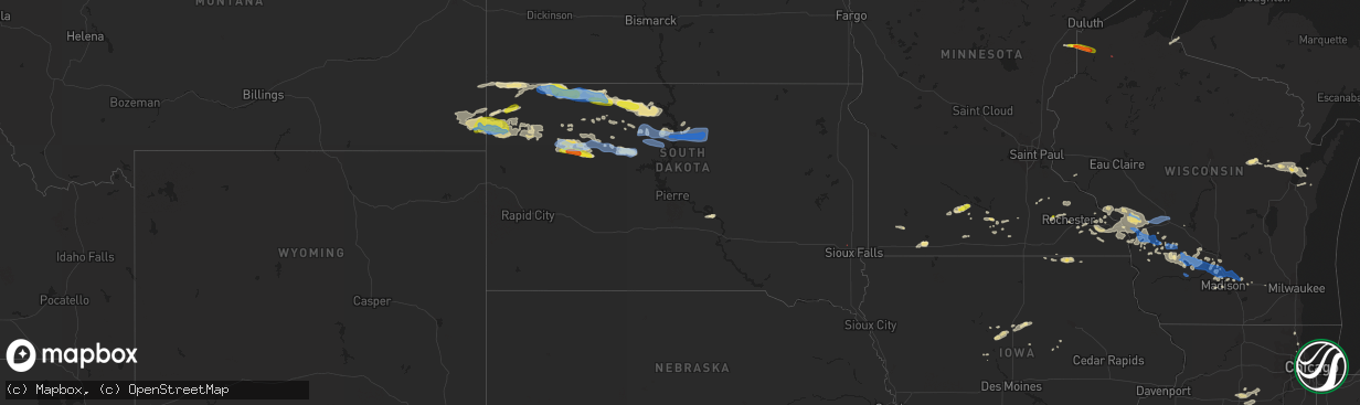Hail map in South Dakota on July 18, 2019