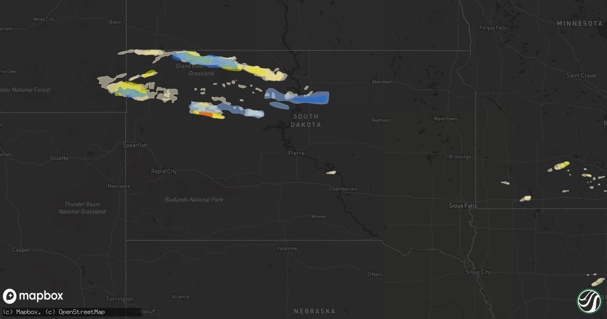 Hail map in South Dakota on July 18, 2019