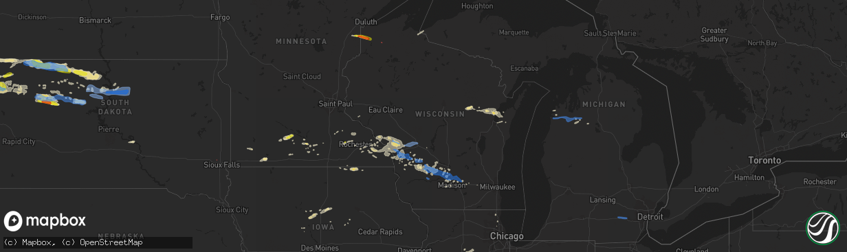 Hail map in Wisconsin on July 18, 2019