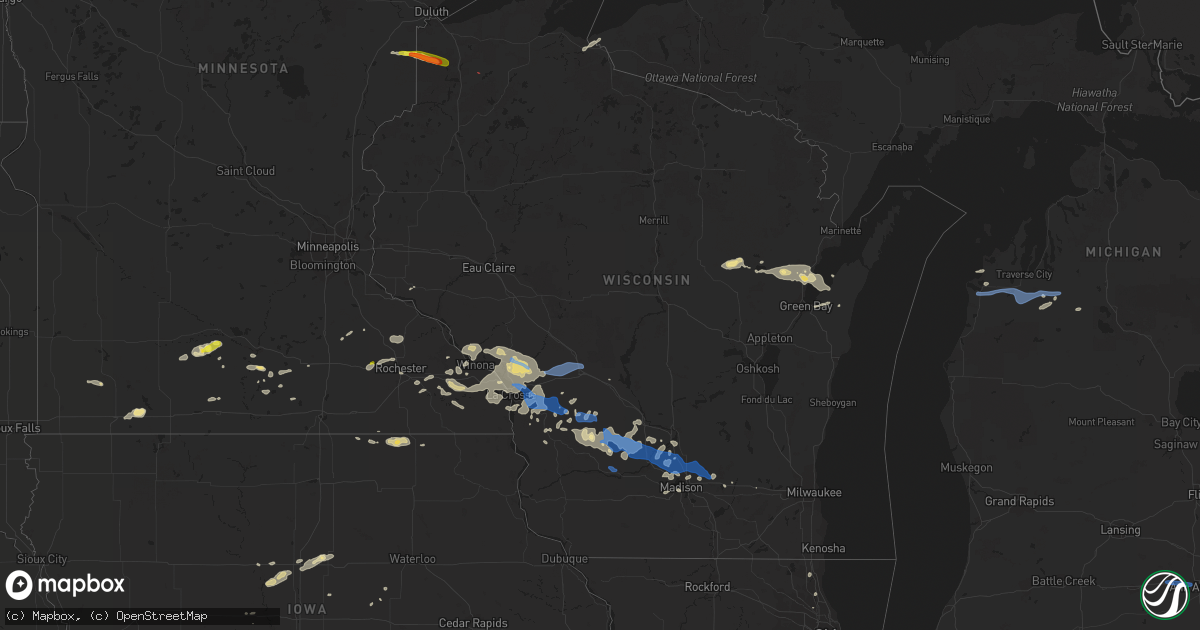 Hail map in Wisconsin on July 18, 2019
