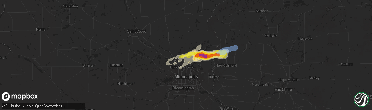 Hail map in Andover, MN on July 18, 2020