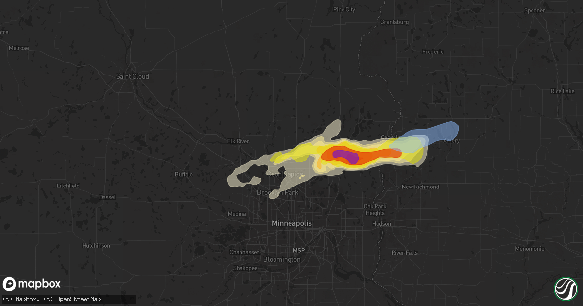 Hail map in Andover, MN on July 18, 2020