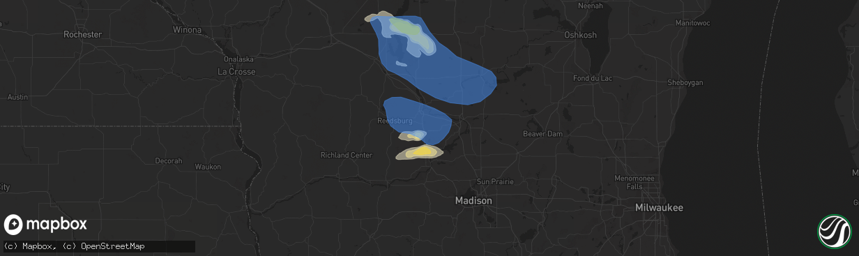 Hail map in Baraboo, WI on July 18, 2020