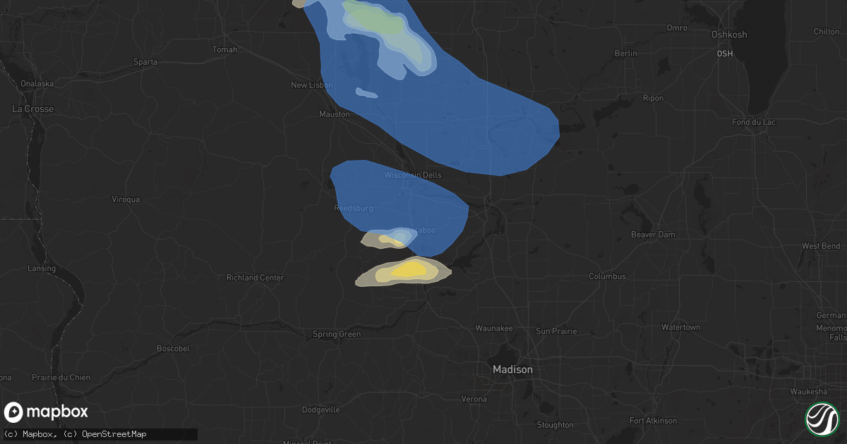 Hail map in Baraboo, WI on July 18, 2020