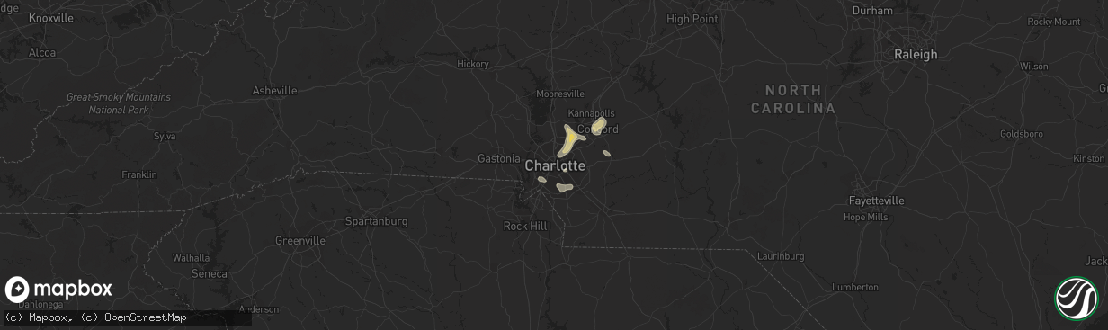 Hail map in Charlotte, NC on July 18, 2020