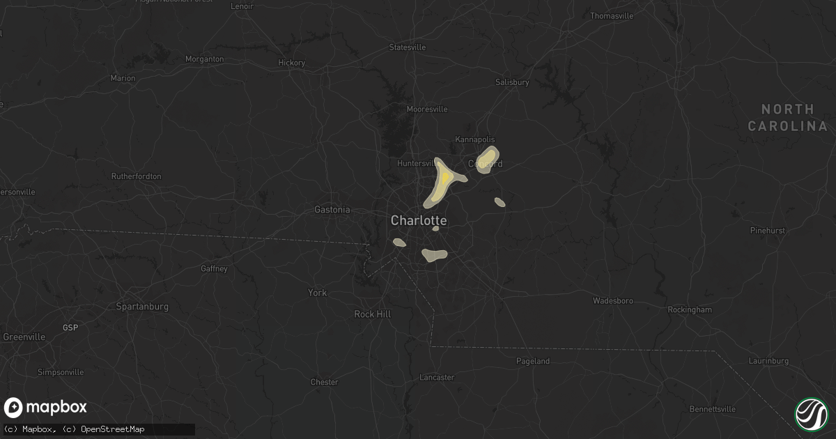 Hail map in Charlotte, NC on July 18, 2020