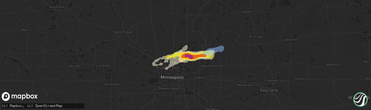 Hail map in Forest Lake, MN on July 18, 2020