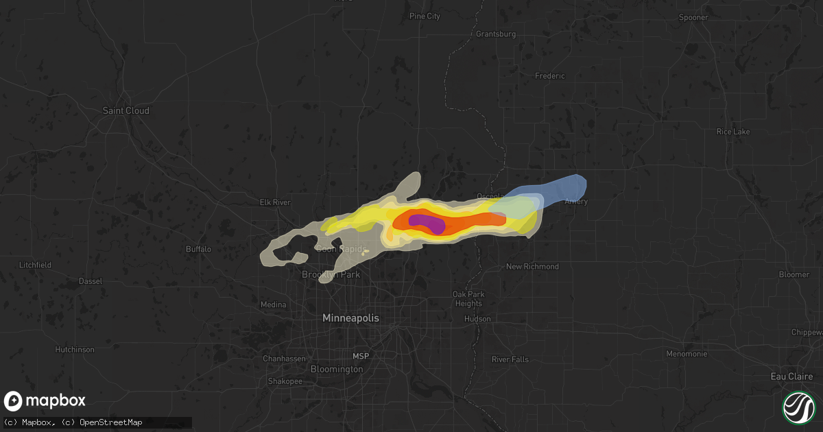 Hail map in Forest Lake, MN on July 18, 2020