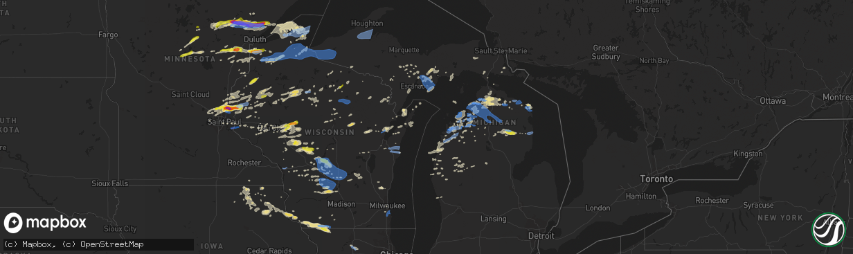 Hail map in Michigan on July 18, 2020