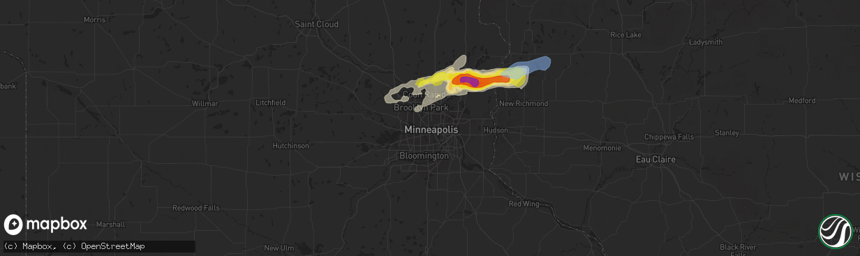 Hail map in Minneapolis, MN on July 18, 2020