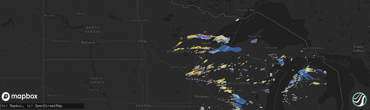 Hail map in Minnesota on July 18, 2020