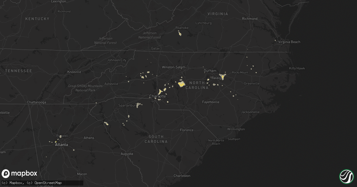 Hail map in North Carolina on July 18, 2020