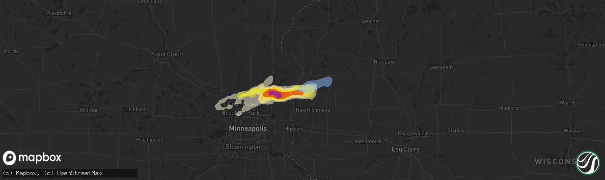 Hail map in Osceola, WI on July 18, 2020