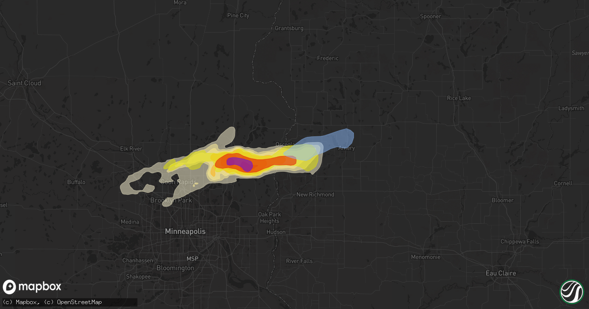 Hail map in Osceola, WI on July 18, 2020