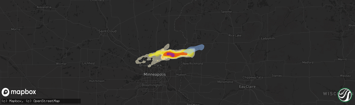 Hail map in Scandia, MN on July 18, 2020