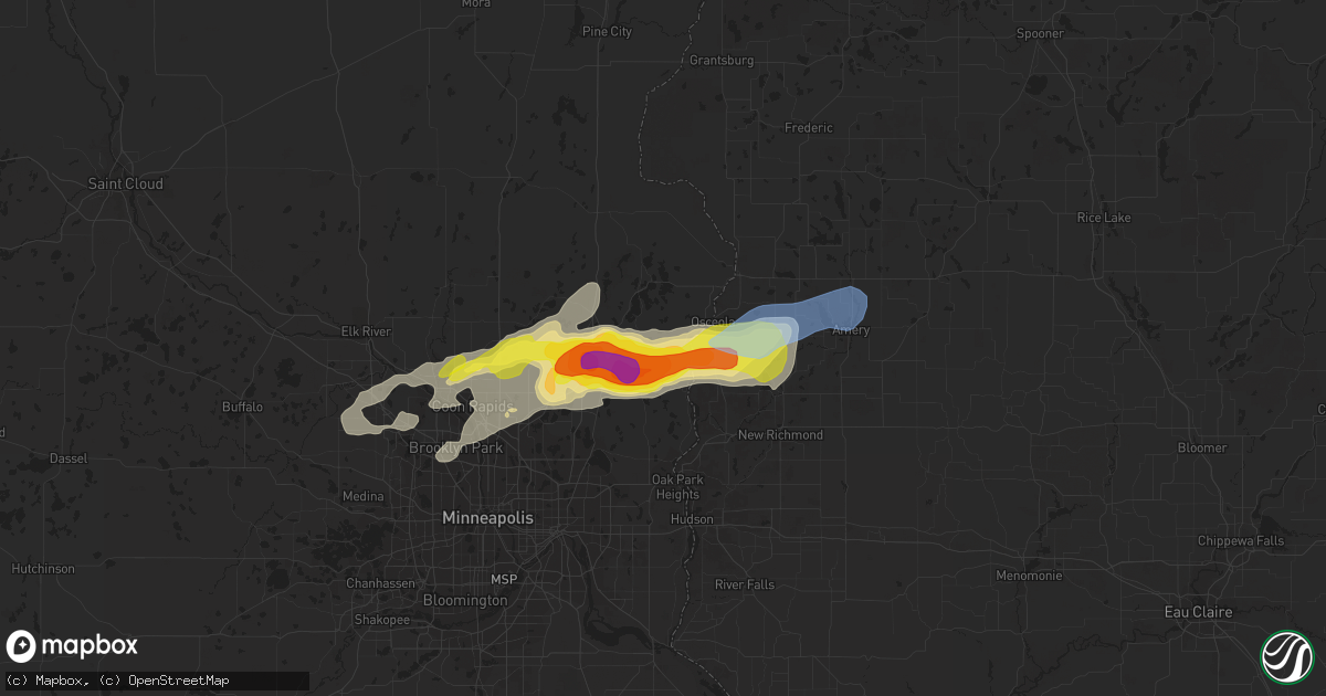 Hail map in Scandia, MN on July 18, 2020