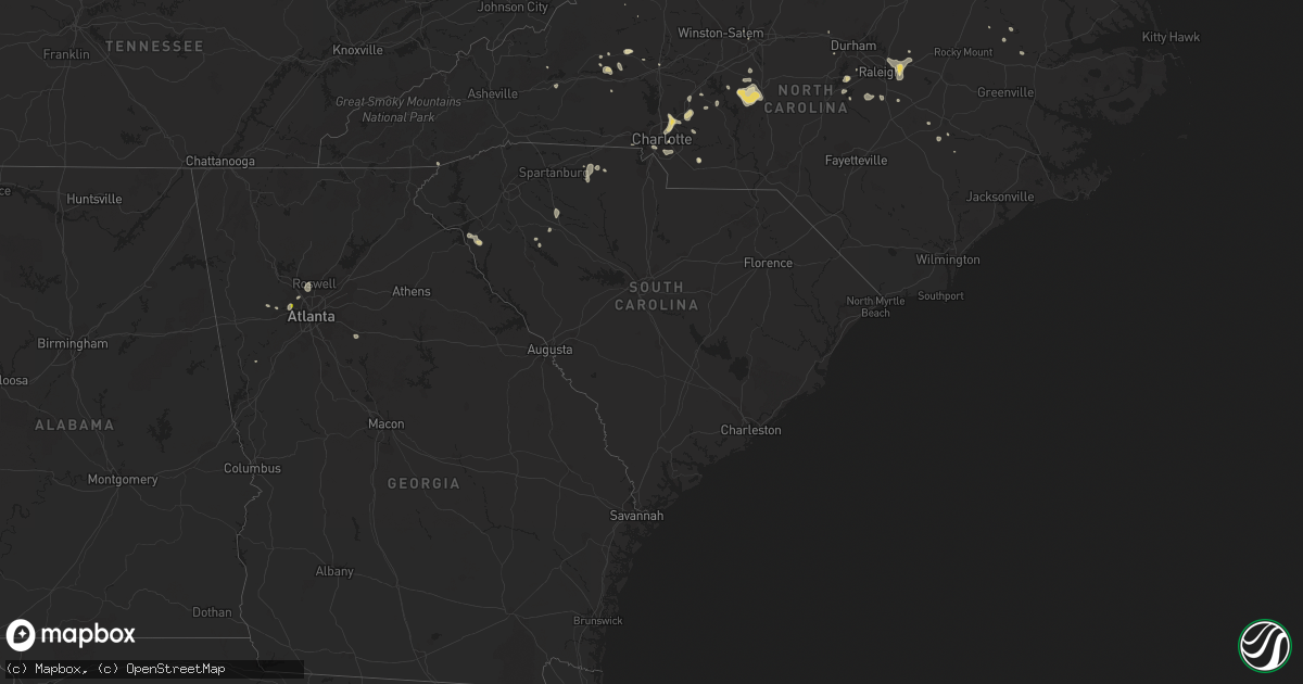 Hail map in South Carolina on July 18, 2020