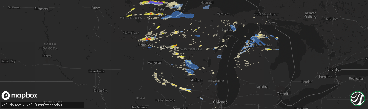 Hail map in Wisconsin on July 18, 2020