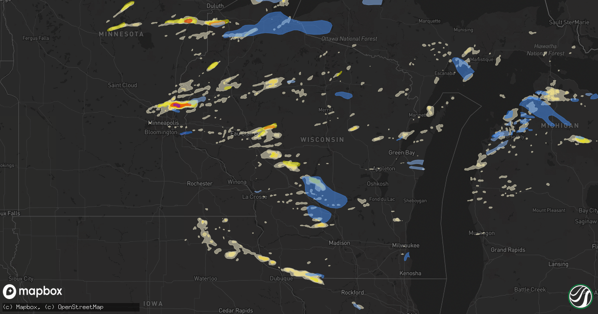 Hail map in Wisconsin on July 18, 2020