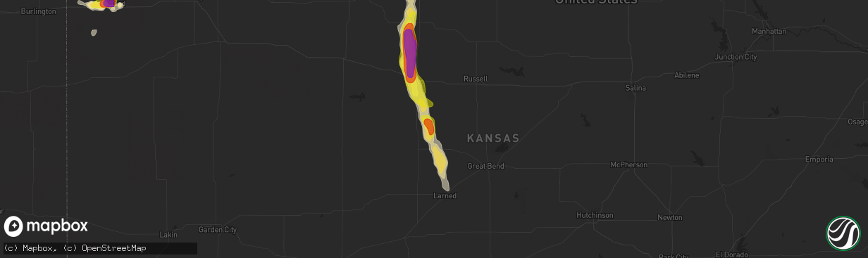 Hail map in Bison, KS on July 18, 2021