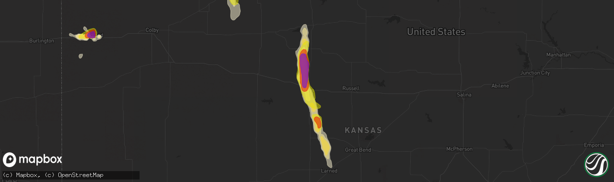 Hail map in Hays, KS on July 18, 2021