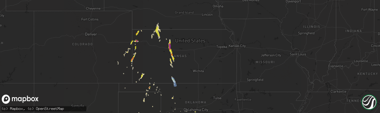 Hail map in Kansas on July 18, 2021