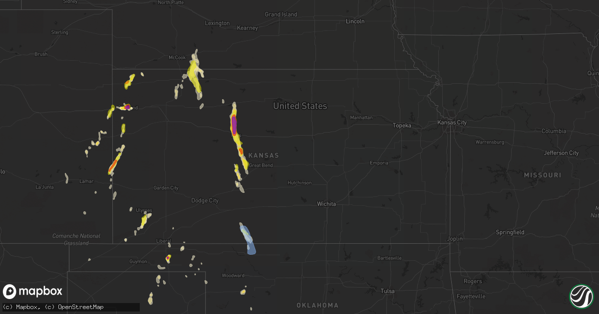 Hail map in Kansas on July 18, 2021
