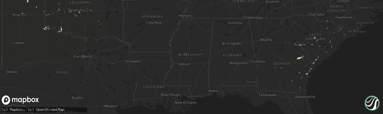 Hail map in Mississippi on July 18, 2021