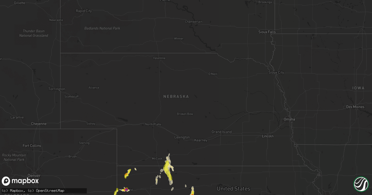 Hail map in Nebraska on July 18, 2021