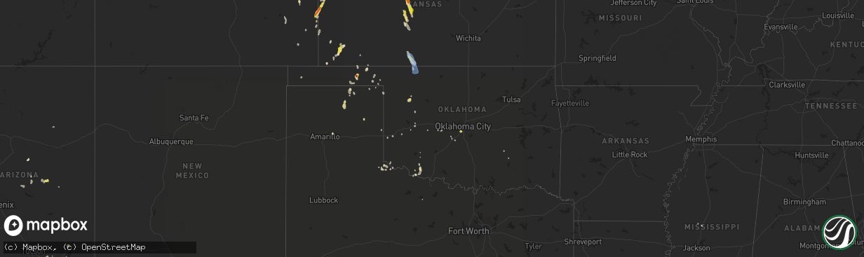 Hail map in Oklahoma on July 18, 2021