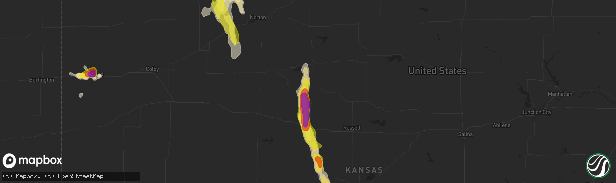 Hail map in Plainville, KS on July 18, 2021