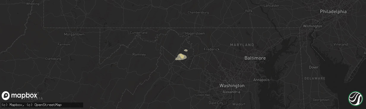 Hail map in Kearneysville, WV on July 18, 2022
