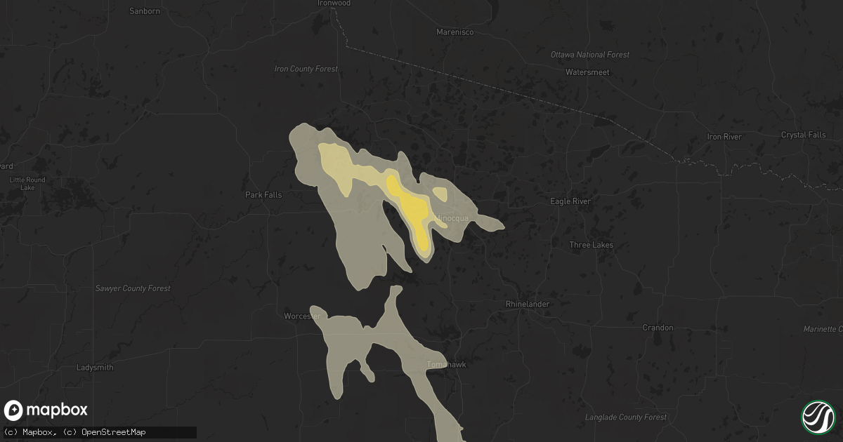 Hail map in Minocqua, WI on July 18, 2022