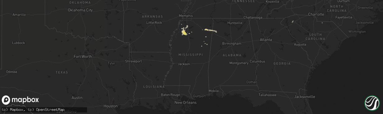 Hail map in Mississippi on July 18, 2022
