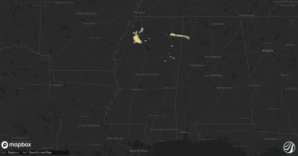 Hail map in Mississippi on July 18, 2022