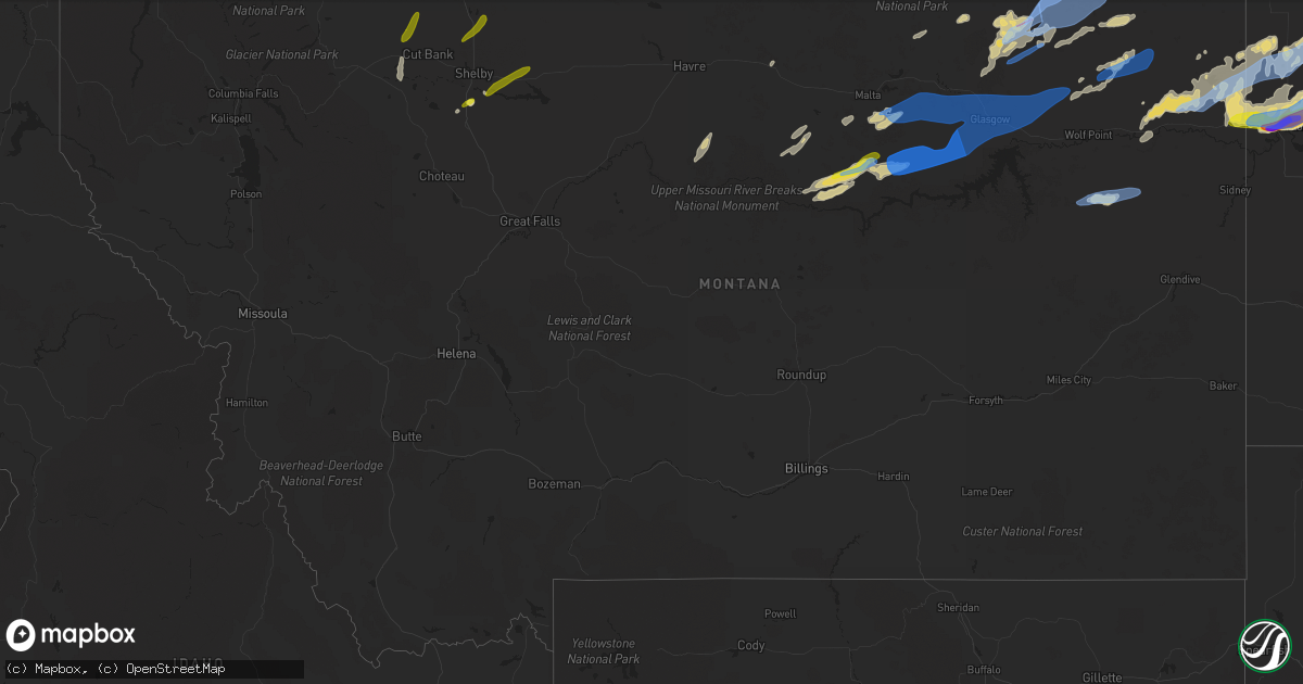 Hail map in Montana on July 18, 2022