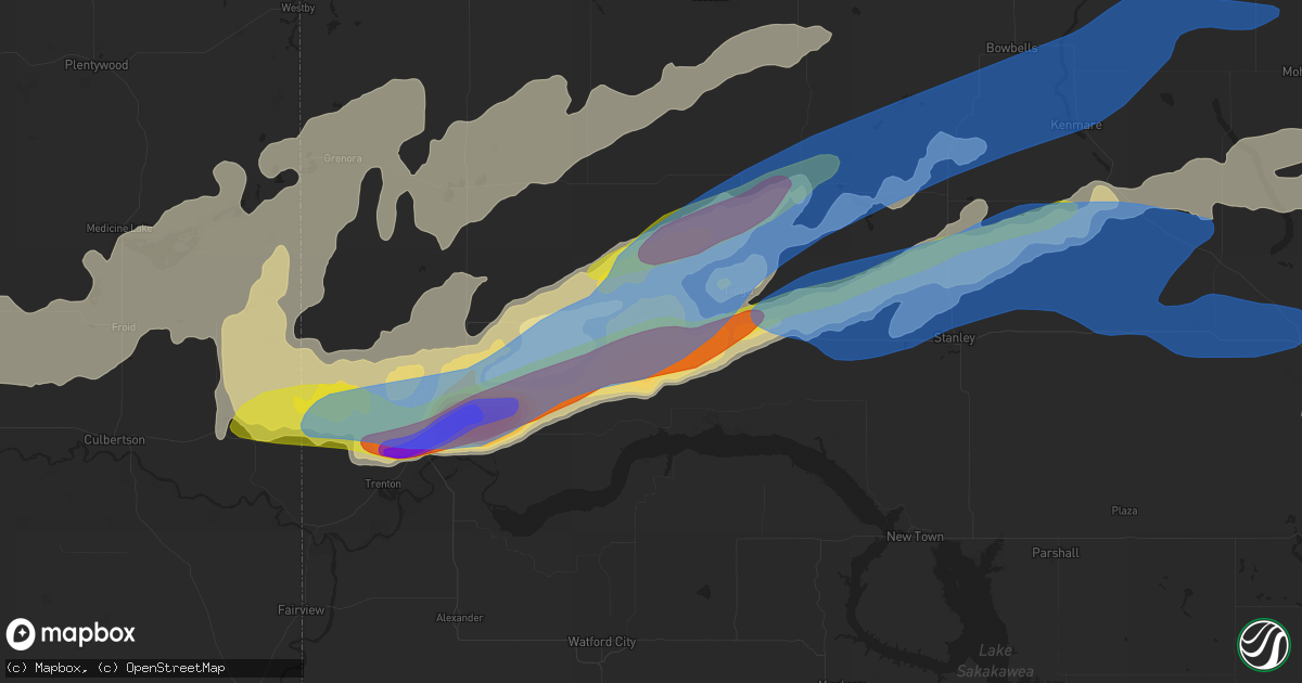 Hail map in Ray, ND on July 18, 2022