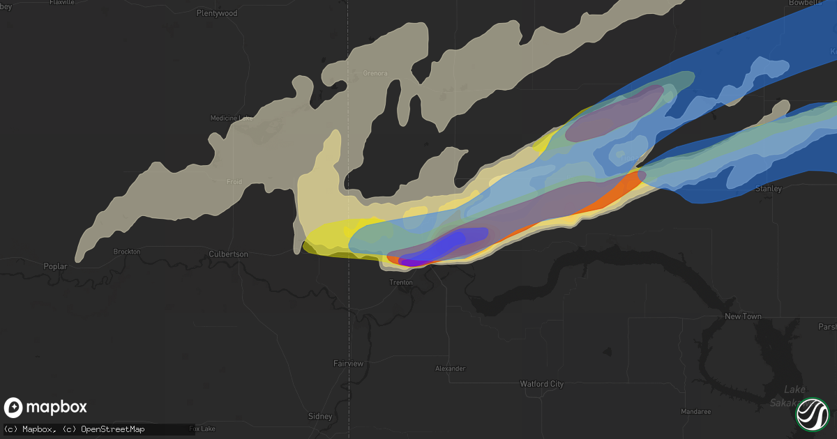 Hail map in Williston, ND on July 18, 2022